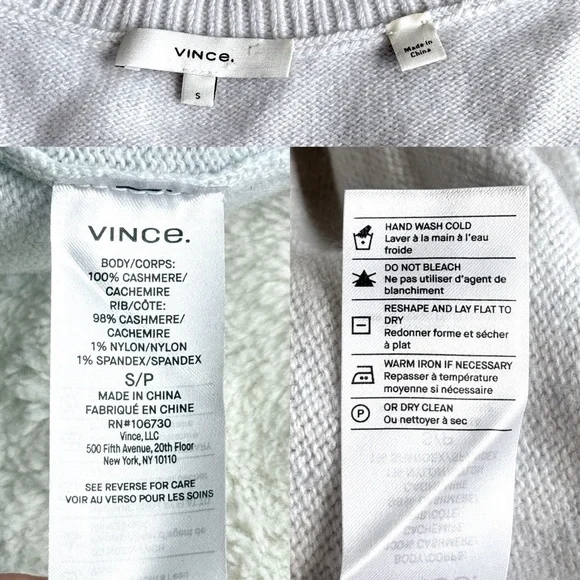 Vince Cashmere Gray V-neck Ribbed Hem Long Sleeve Sweater S